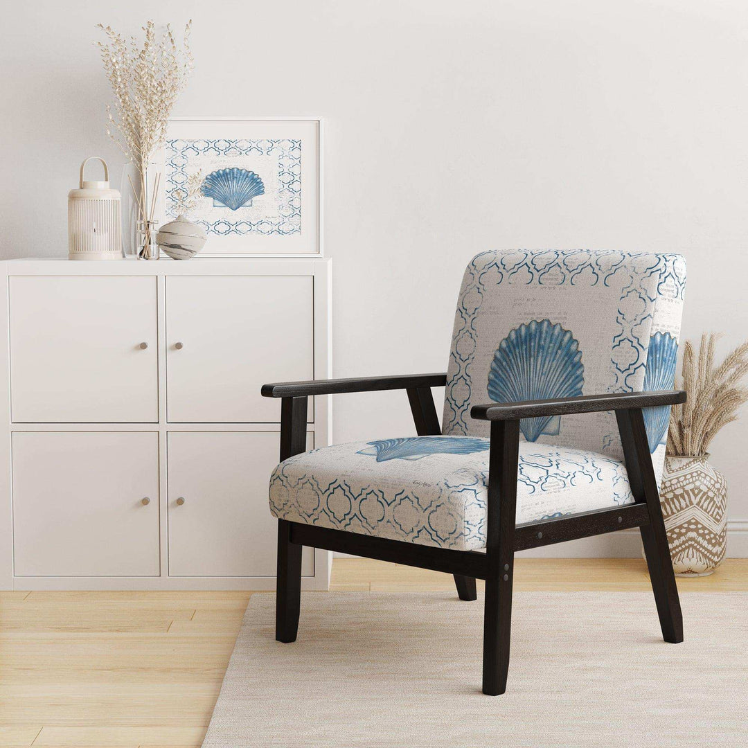 Navy Blue Scallop Shell Nautical &amp; Coastal Accent Chair