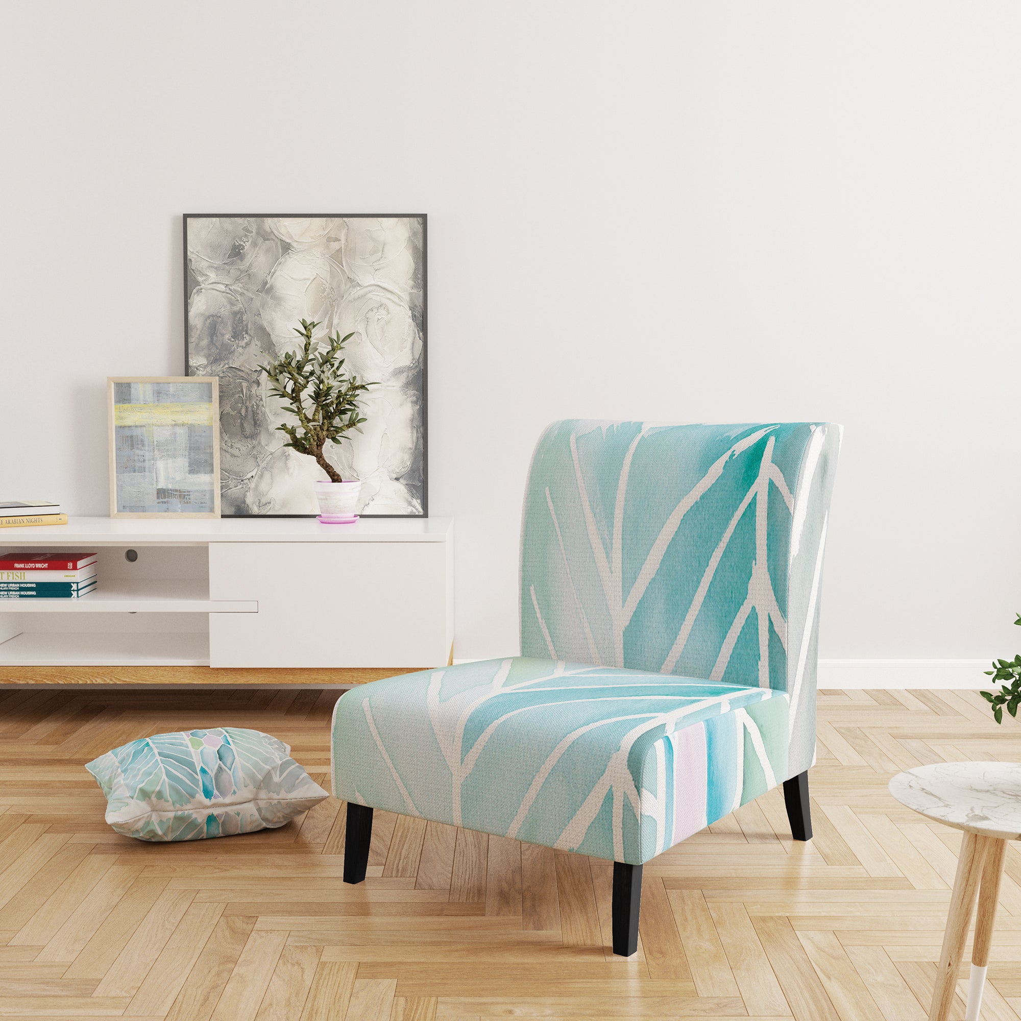 Watercolor Geometric Swatch Element IV Mid-Century Accent Chair