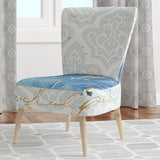Blue Damask Feather Farmhouse Accent Chair