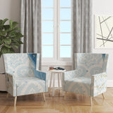 Blue Damask Feather Farmhouse Accent Chair