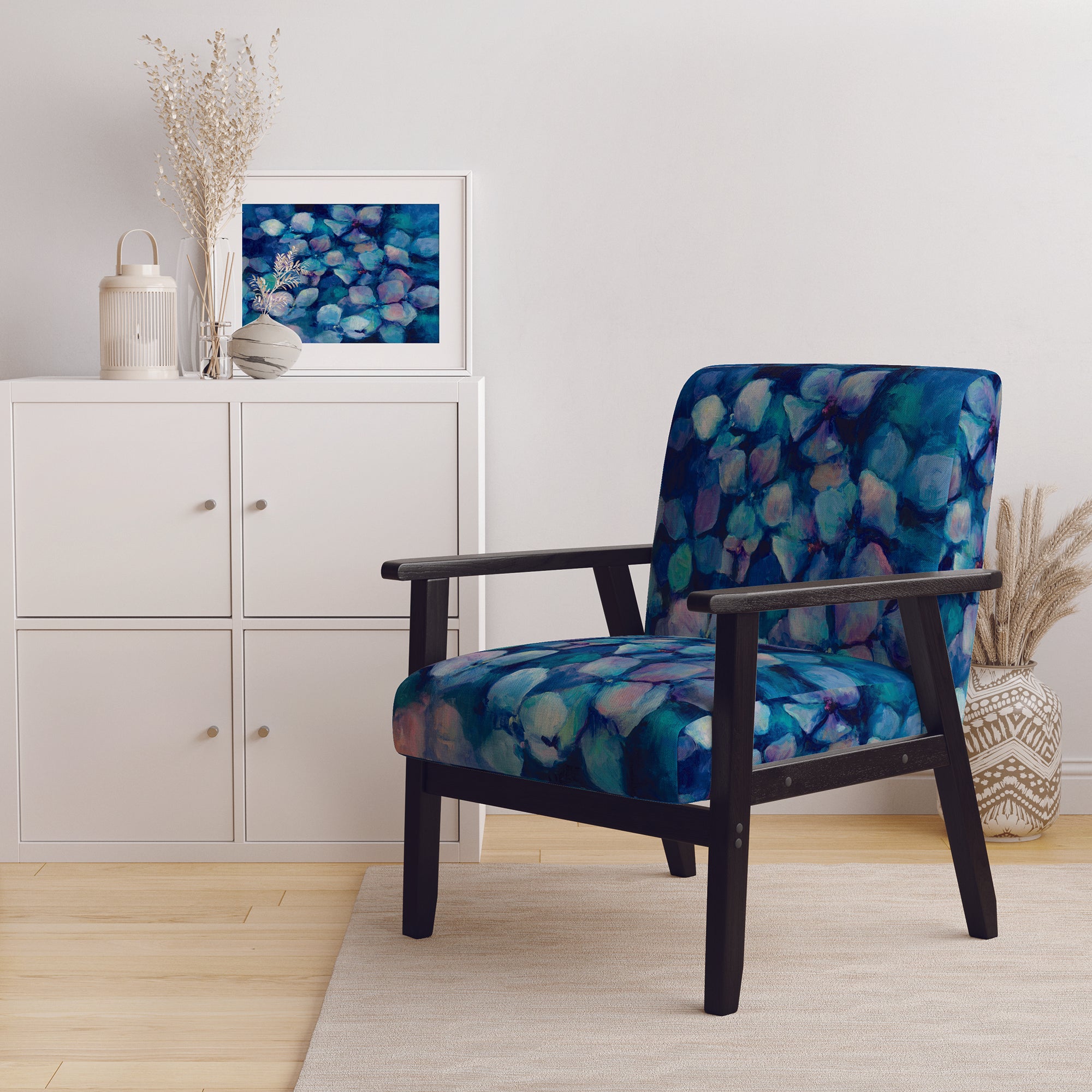 Abstract Blue Flower Petals Traditional Accent Chair Arm Chair