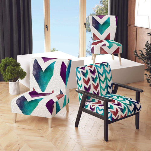 Geometric Pattern of Red And Blue Arrows - Mid-Century Modern Accent Chair