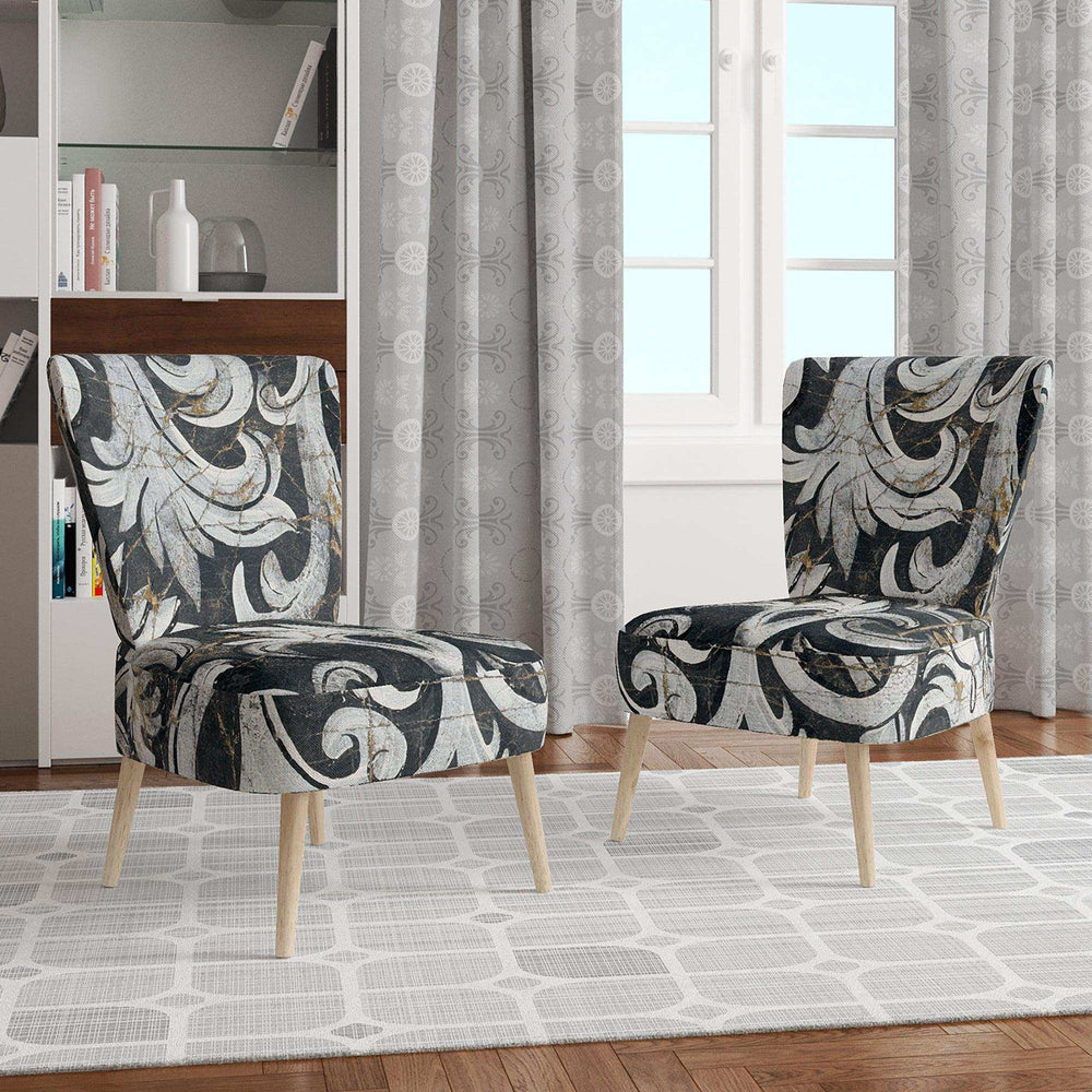 Gold Mettalic Floral Strapwork Glam Accent Chair