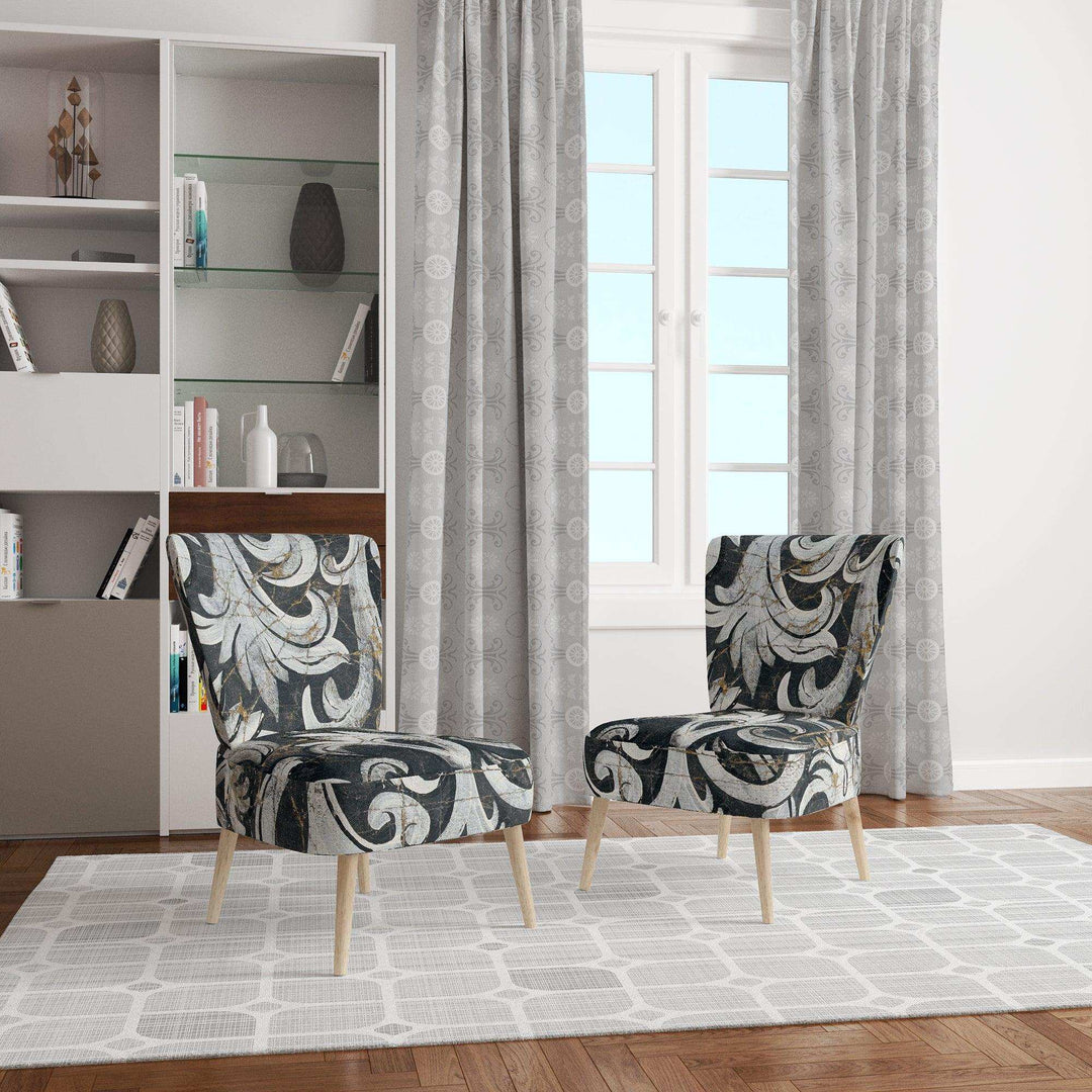Gold Mettalic Floral Strapwork Glam Accent Chair