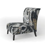Gold Mettalic Floral Strapwork Glam Accent Chair