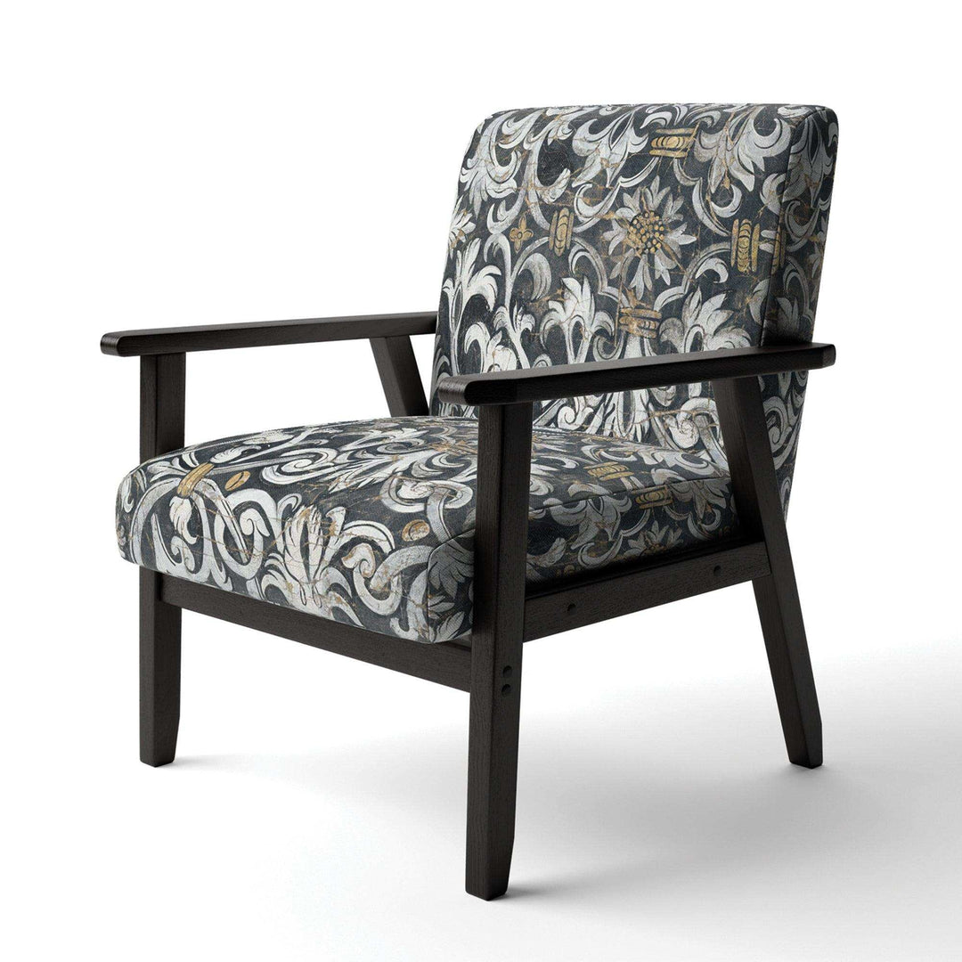 Gold Mettalic Floral Strapwork Glam Accent Chair