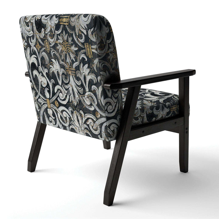 Gold Mettalic Floral Strapwork Glam Accent Chair