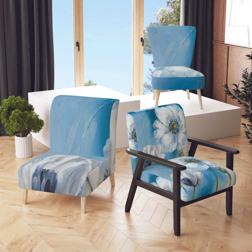 White Flower on Blue I - Farmhouse Accent Chair