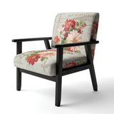 Red Painted Flowers on Vintage Postcard II Farmhouse Accent Chair