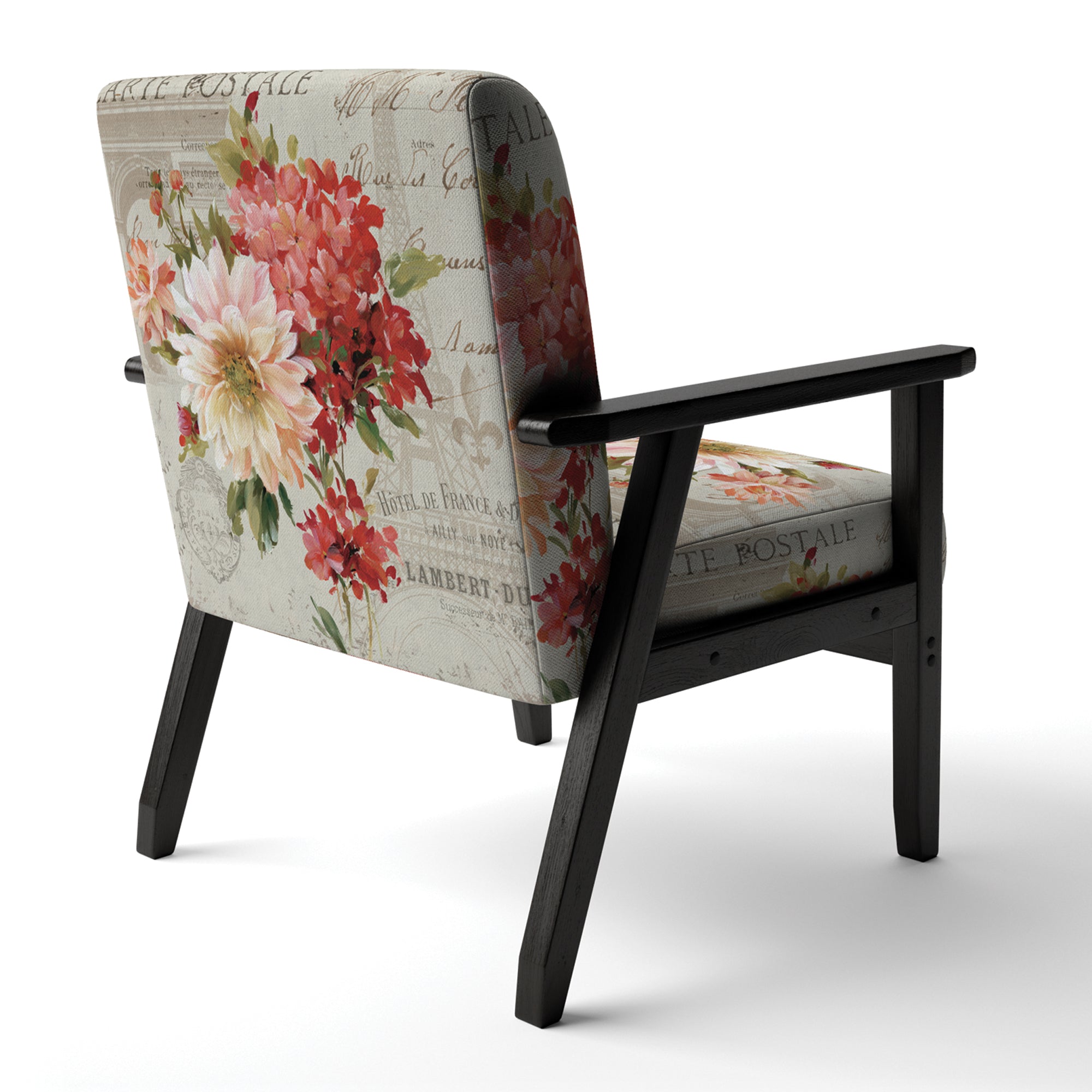 Red Painted Flowers on Vintage Postcard III Farmhouse Accent Chair