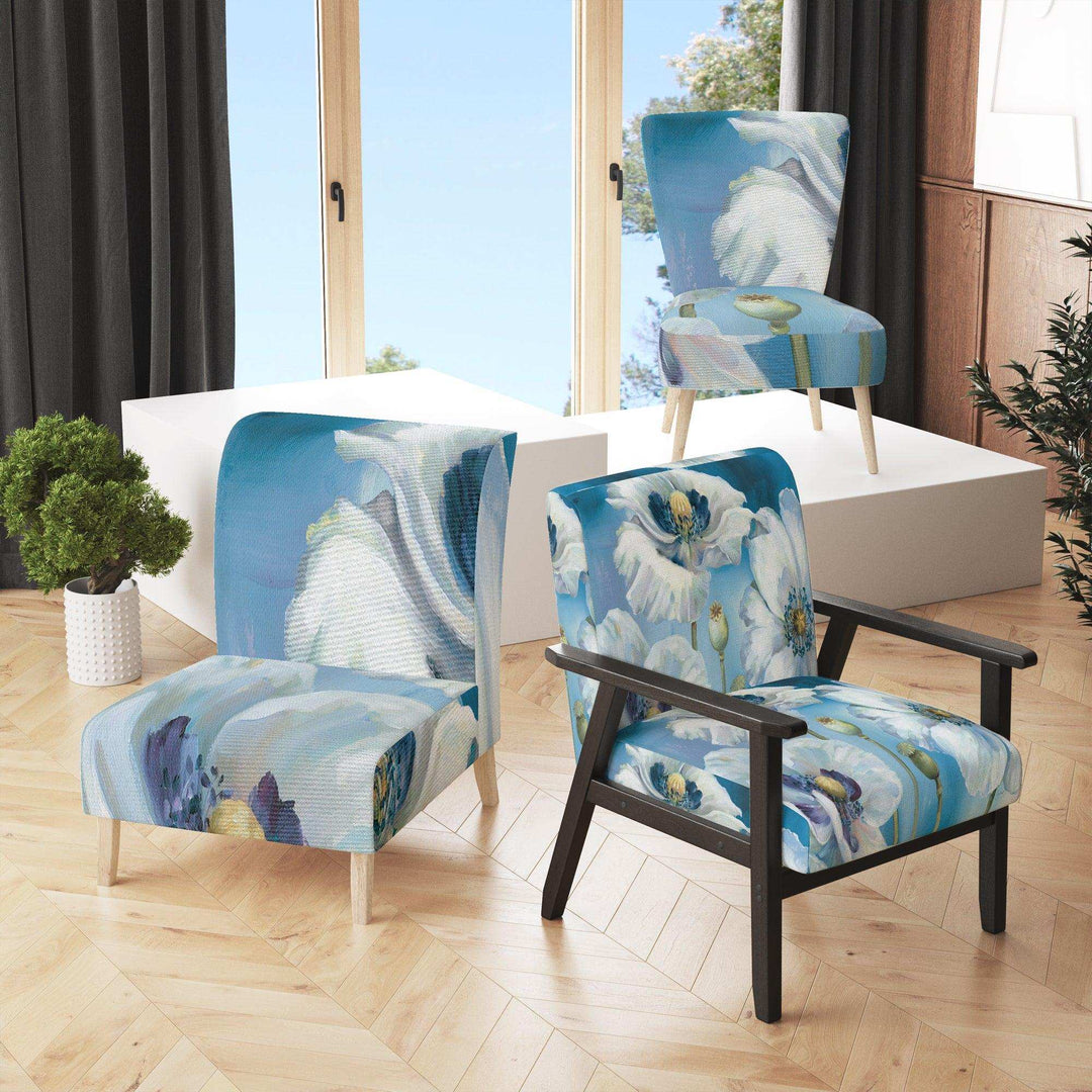White Flower on Blue II Farmhouse Accent Chair