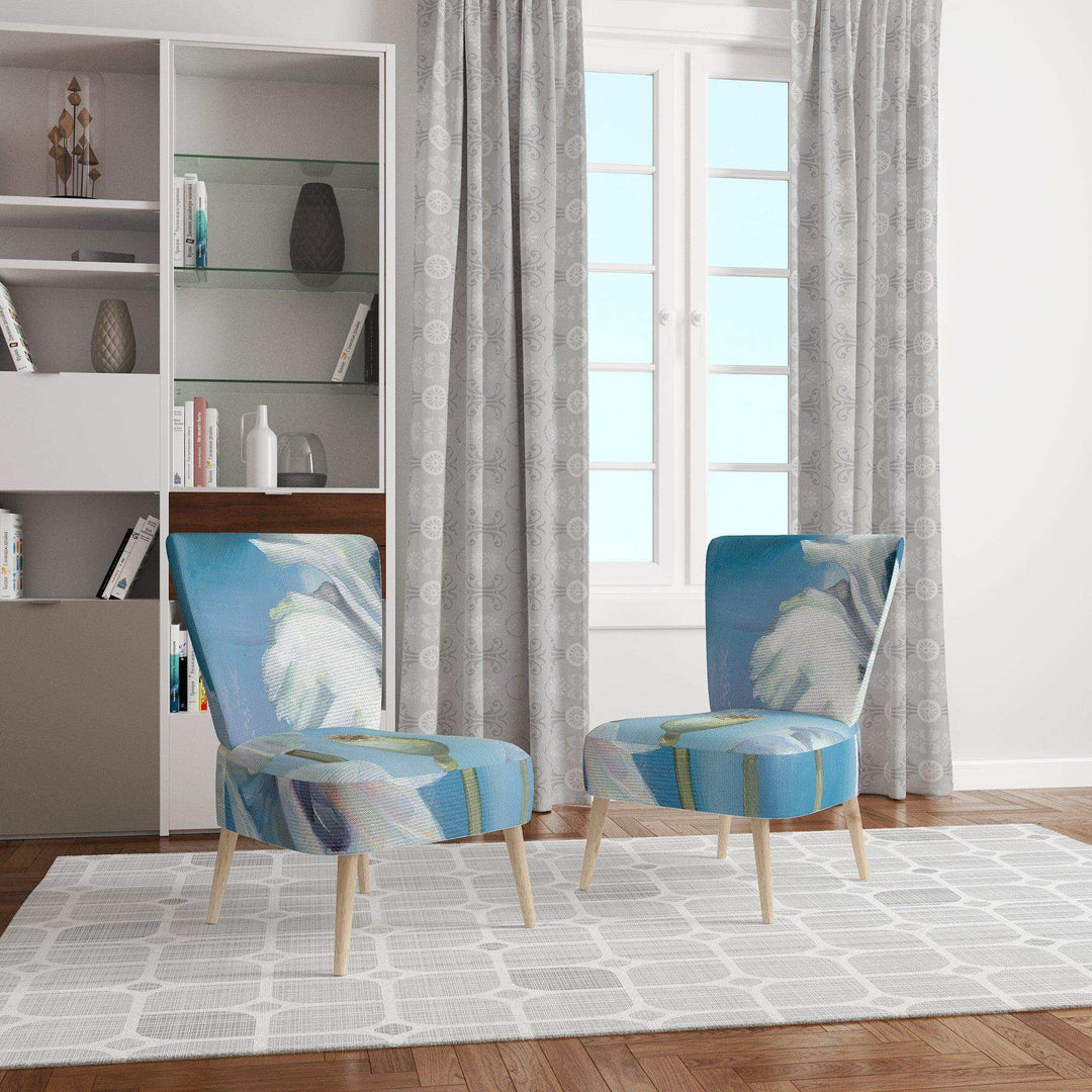 White Flower on Blue II Farmhouse Accent Chair