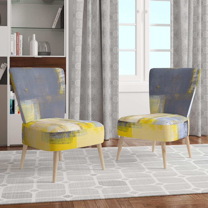 Grey and Yellow Blur Abstract Mid-Century Accent Chair
