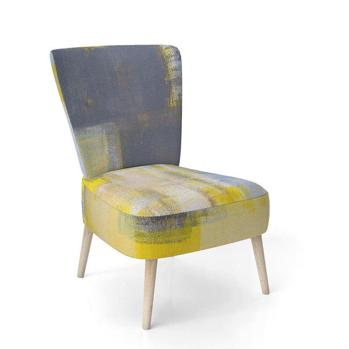 Grey and Yellow Blur Abstract Mid-Century Accent Chair