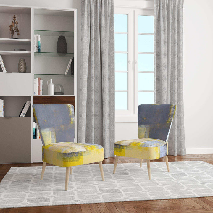 Grey and Yellow Blur Abstract Mid-Century Accent Chair