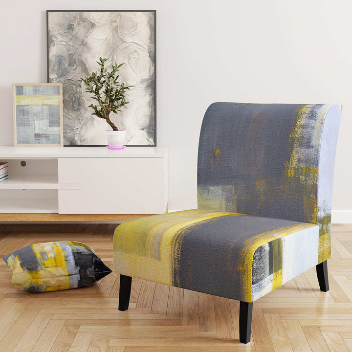Grey and Yellow Blur Abstract Mid-Century Accent Chair