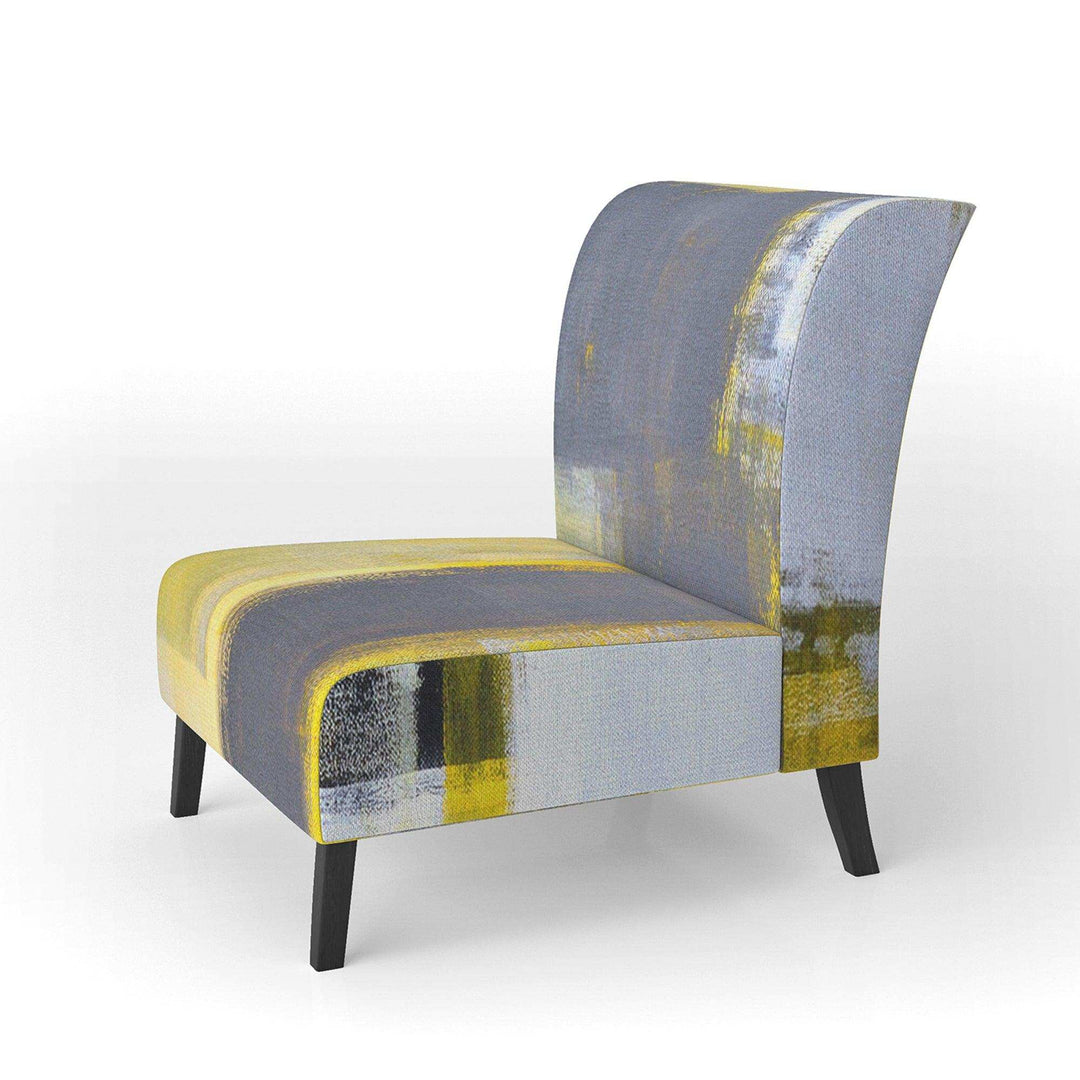 Grey and Yellow Blur Abstract Mid-Century Accent Chair