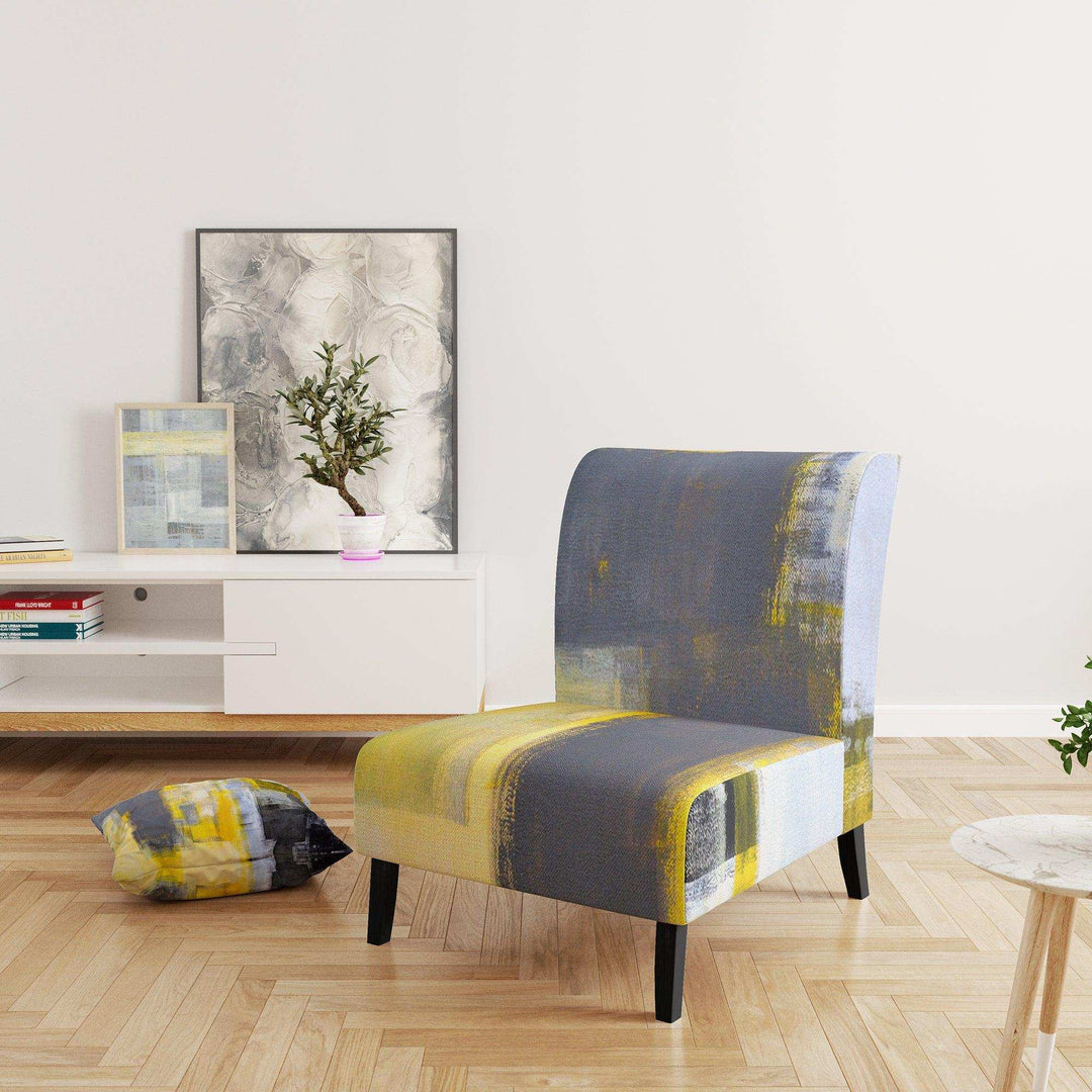 Grey and Yellow Blur Abstract Mid-Century Accent Chair
