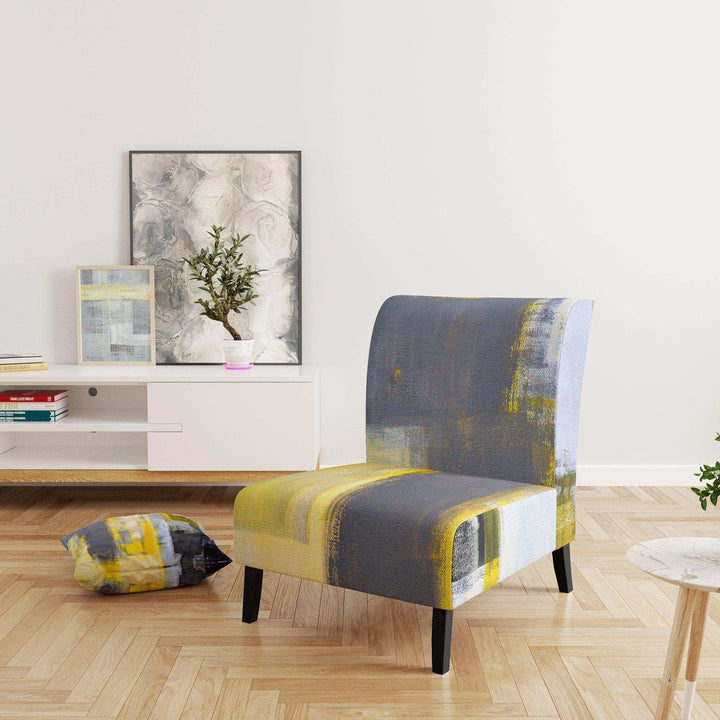 Grey and Yellow Blur Abstract Mid-Century Accent Chair