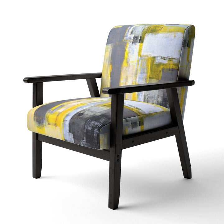 Grey and Yellow Blur Abstract Mid-Century Accent Chair