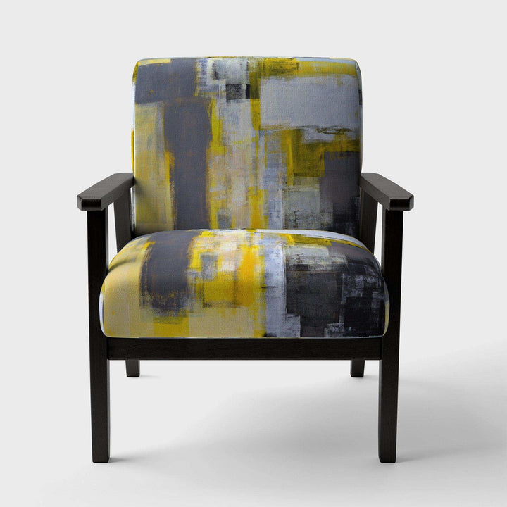 Grey and Yellow Blur Abstract Mid-Century Accent Chair
