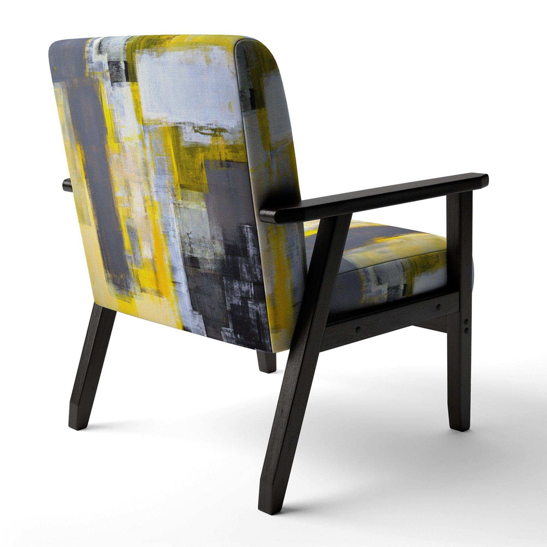 Grey and Yellow Blur Abstract Mid-Century Accent Chair