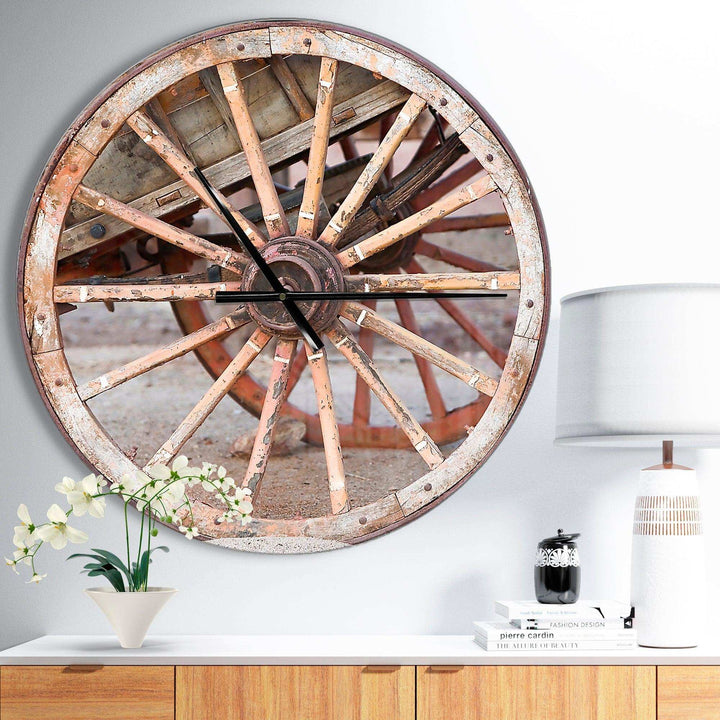 Spanish Wooden Country Carriage Wheel - Farmhouse Metal Wall Clock