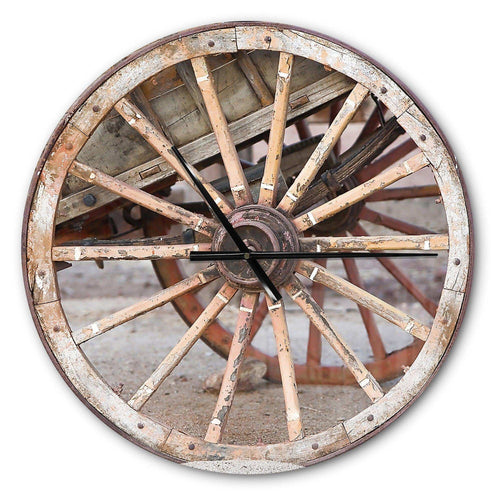 Spanish Wooden Country Carriage Wheel - Farmhouse Metal Wall Clock