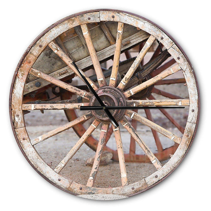 Spanish Wooden Country Carriage Wheel - Farmhouse Metal Wall Clock