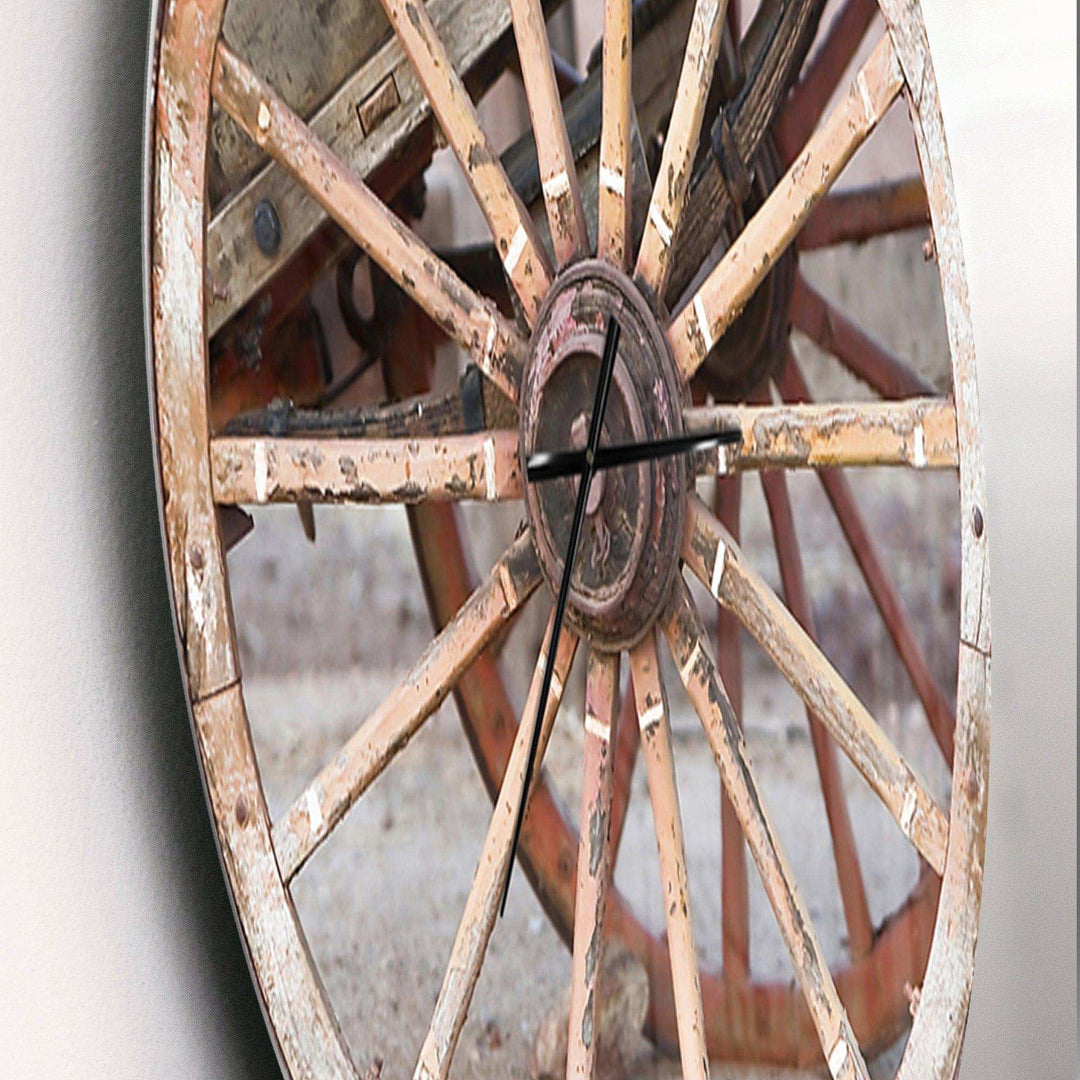 Spanish Wooden Country Carriage Wheel - Farmhouse Metal Wall Clock