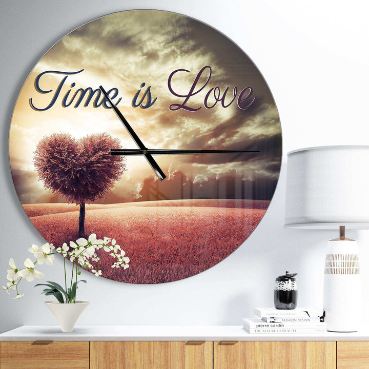 Time is Love Pink Heart Tree - Vintage Metal Wall Clock