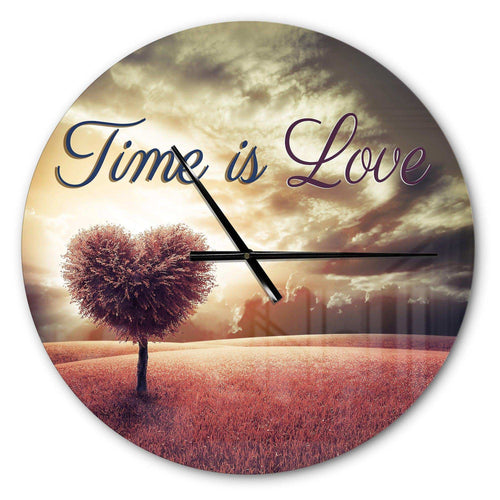 Time is Love Pink Heart Tree - Vintage Metal Wall Clock