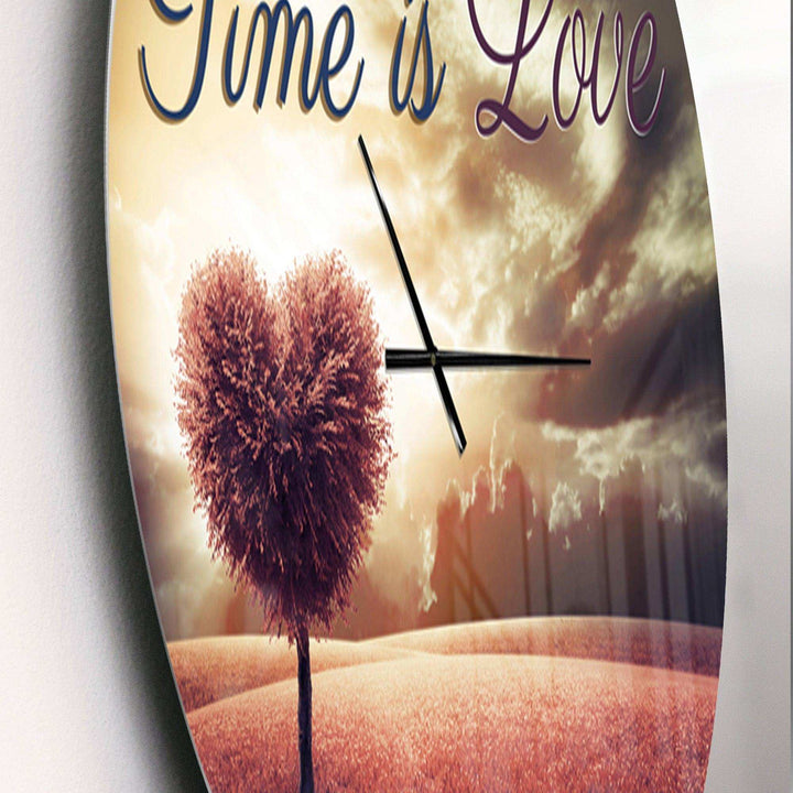 Time is Love Pink Heart Tree - Vintage Metal Wall Clock