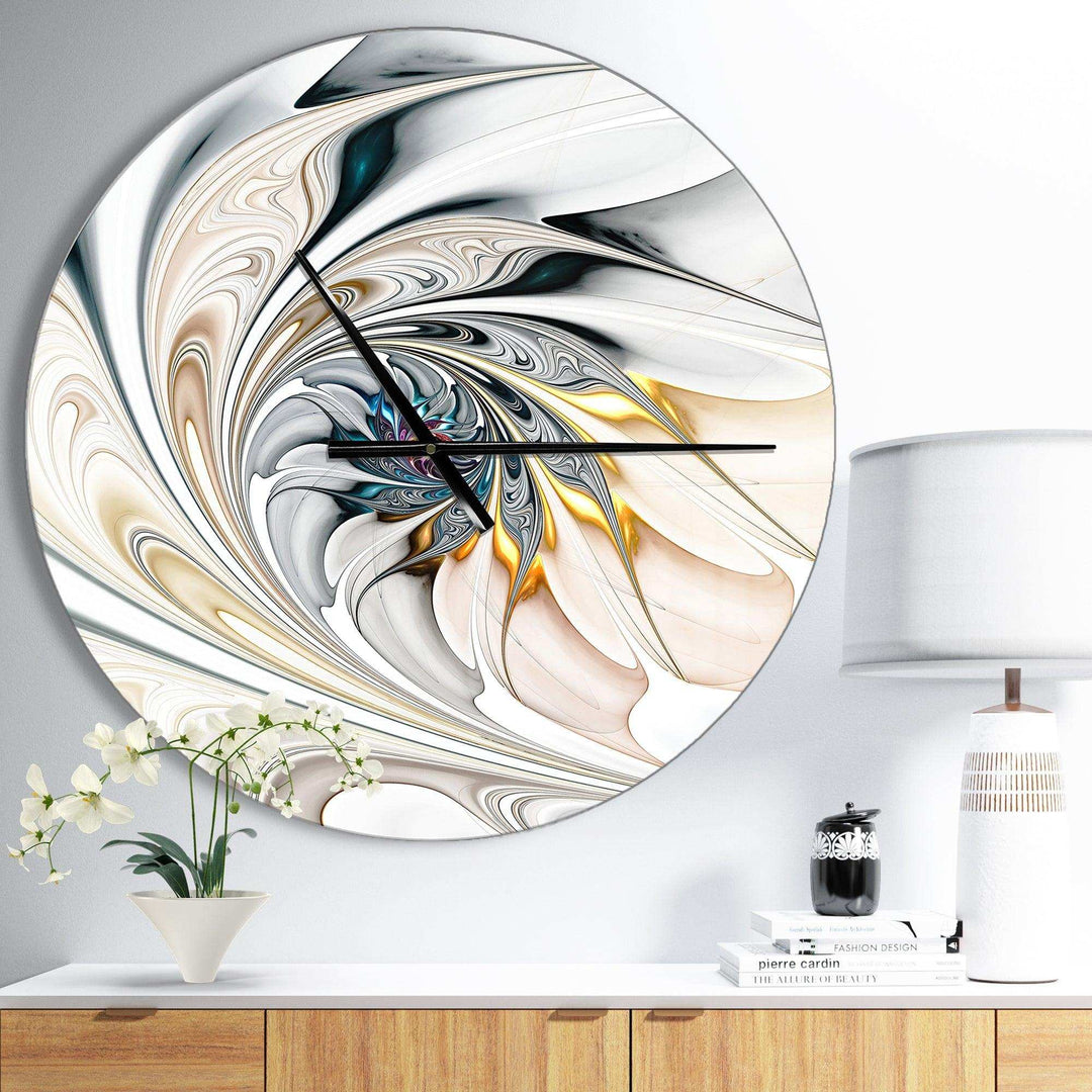 White Stained Glass Floral Art - Floral Metal Wall Clock