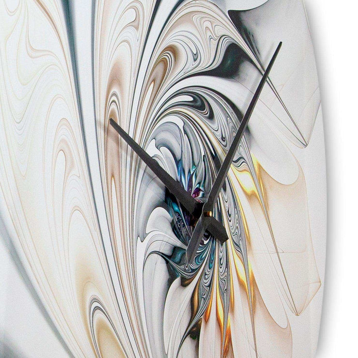 White Stained Glass Floral Art - Floral Metal Wall Clock