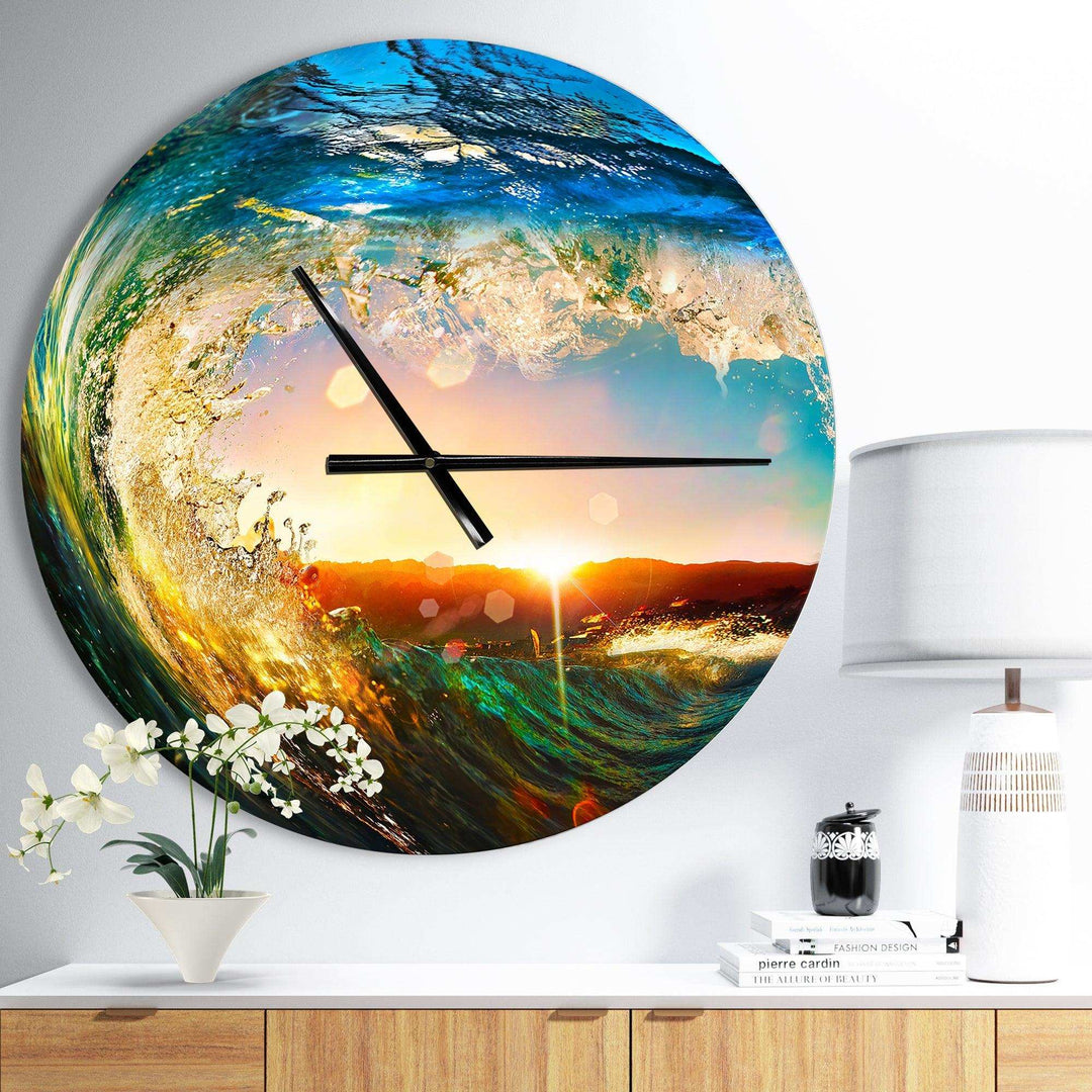Colored Ocean Waves Falling Down - Sea &amp; Shore Metal Wall Clock