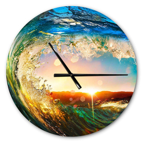 Colored Ocean Waves Falling Down - Sea & Shore Metal Wall Clock