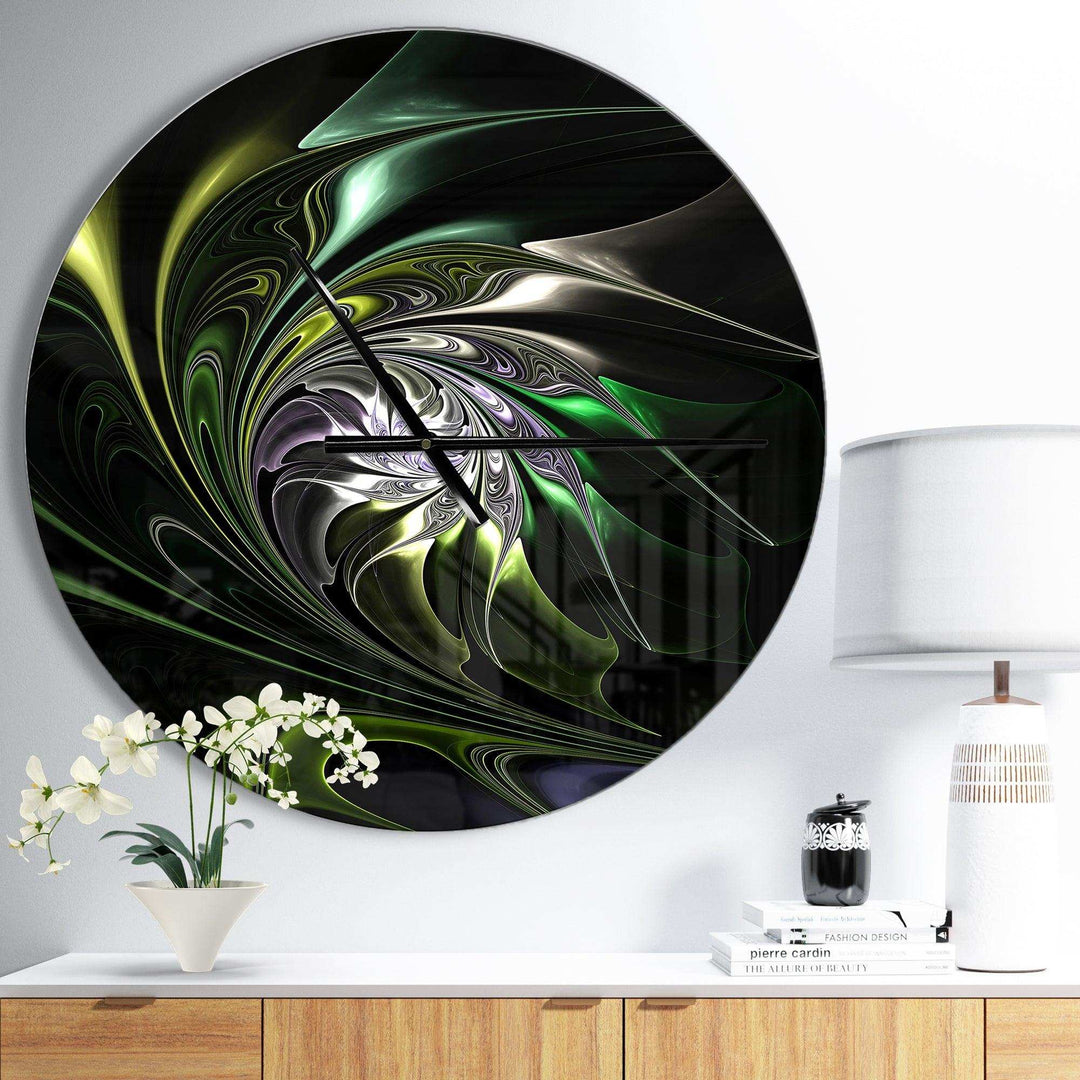 Multi Colored Green Stained Glass - Floral Metal Wall Clock