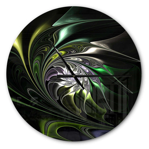 Multi Colored Green Stained Glass - Floral Metal Wall Clock
