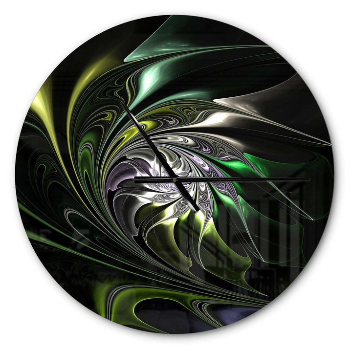 Multi Colored Green Stained Glass - Floral Metal Wall Clock