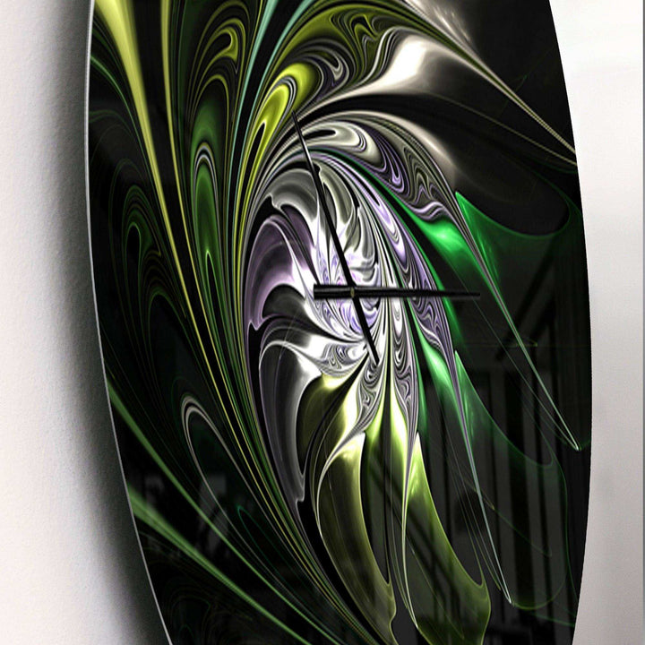 Multi Colored Green Stained Glass - Floral Metal Wall Clock