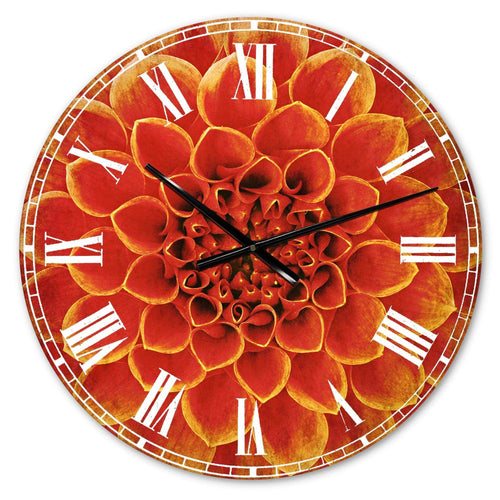 Abstract Orange Flower Design - Floral Metal Wall Clock
