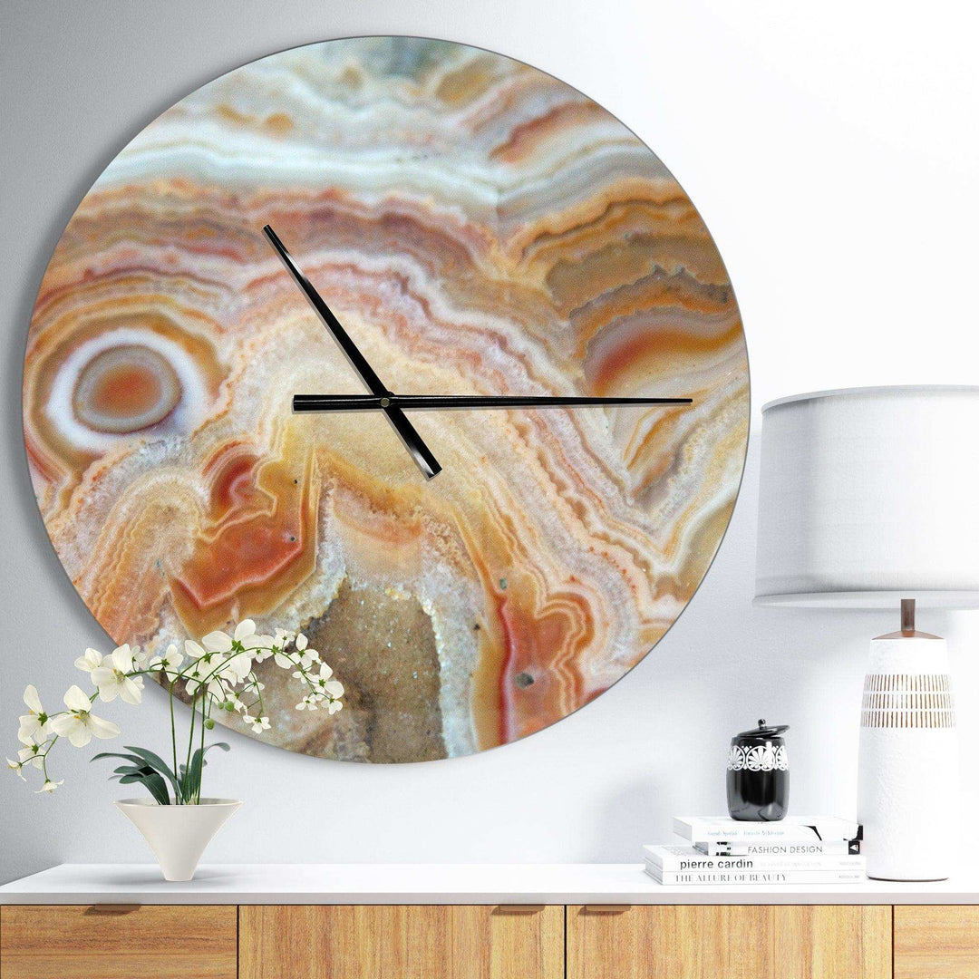 Strips and Ovals on Agate - Abstract Metal Wall Clock