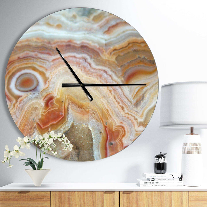 Strips and Ovals on Agate - Abstract Metal Wall Clock