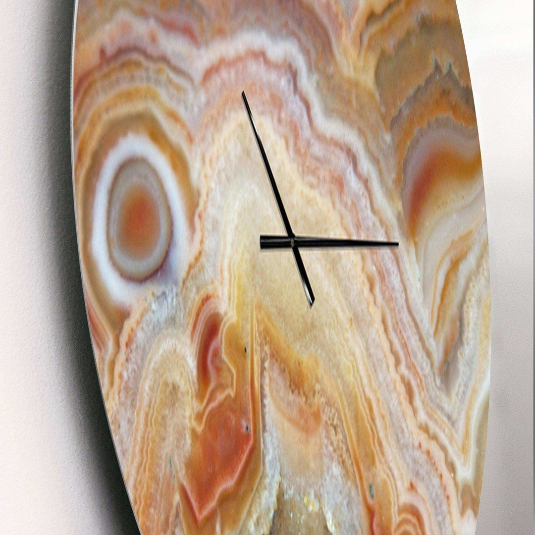 Strips and Ovals on Agate - Abstract Metal Wall Clock
