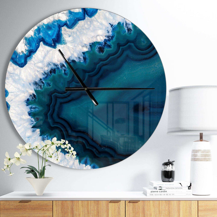 Blue Brazilian Geode - Abstract Metal Wall Clock