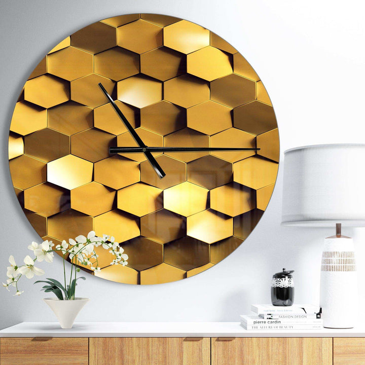 Golden Honeycomb Wall Texture - Abstract Metal Wall Clock