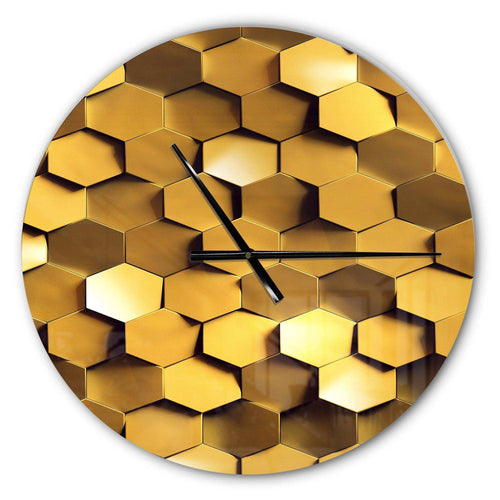 Golden Honeycomb Wall Texture - Abstract Metal Wall Clock