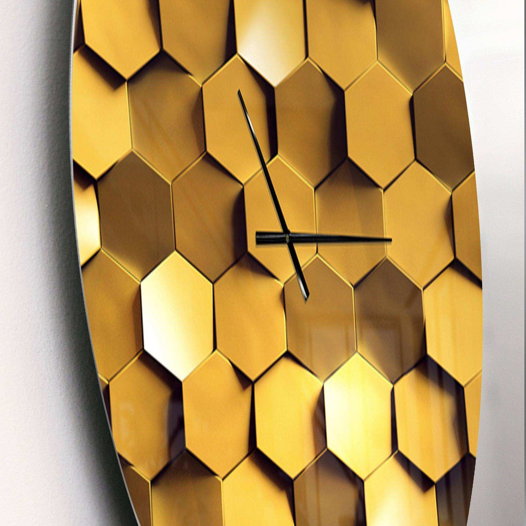 Golden Honeycomb Wall Texture - Abstract Metal Wall Clock