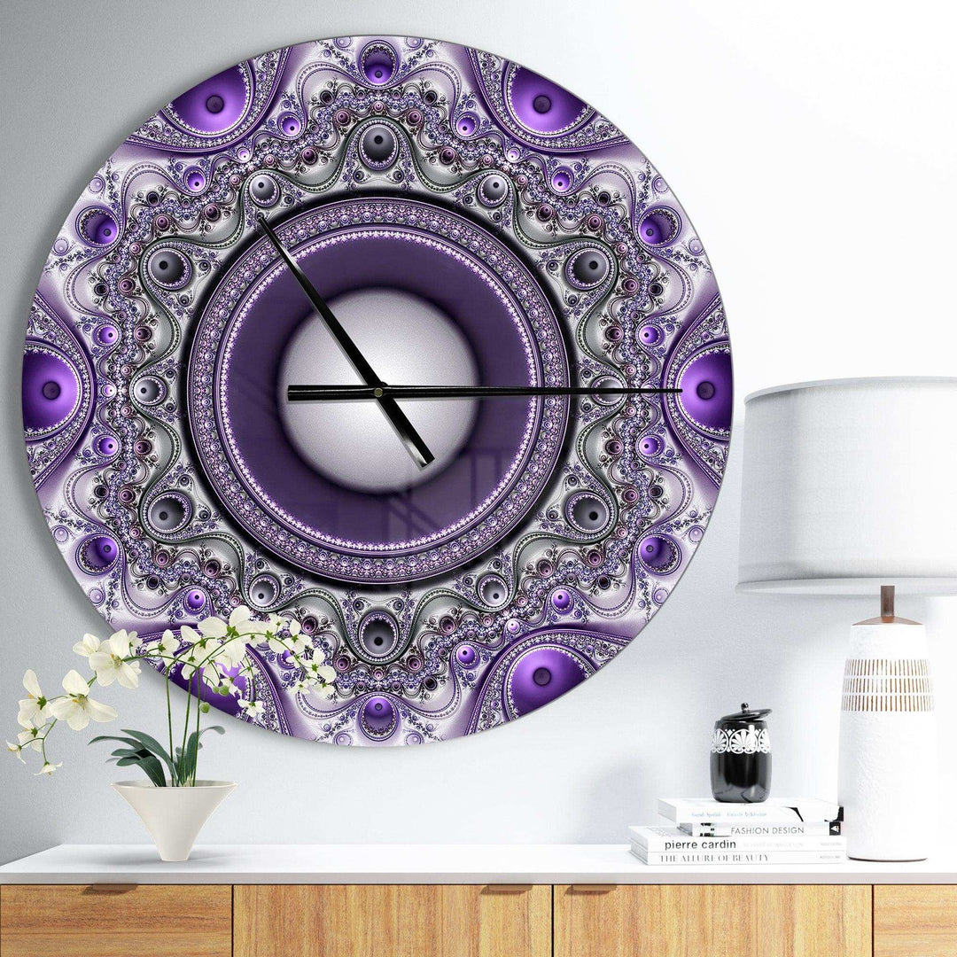 Purple Fractal Pattern with Circles - Abstract Metal Wall Clock